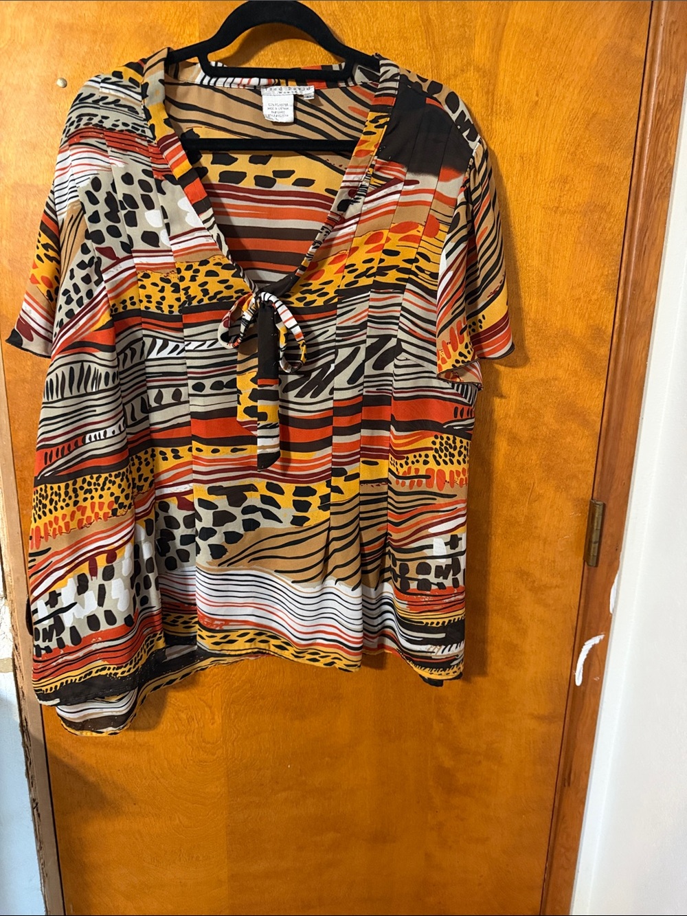 Multicolor Animal Print Tie-Front Top in Rust, Mustard & Black